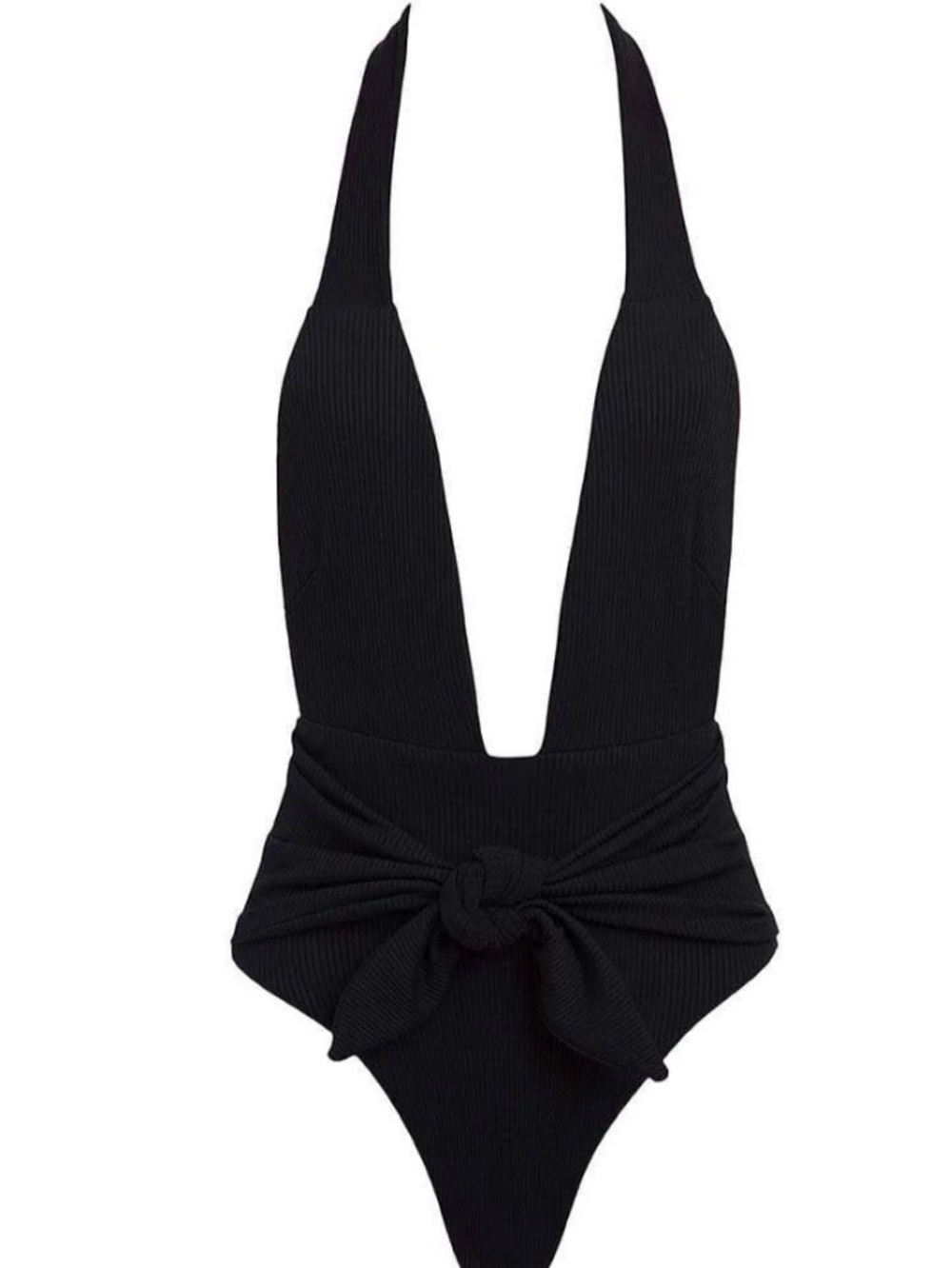 Montce Tropez Black Ribbed Deep V One-Piece Swimsuit